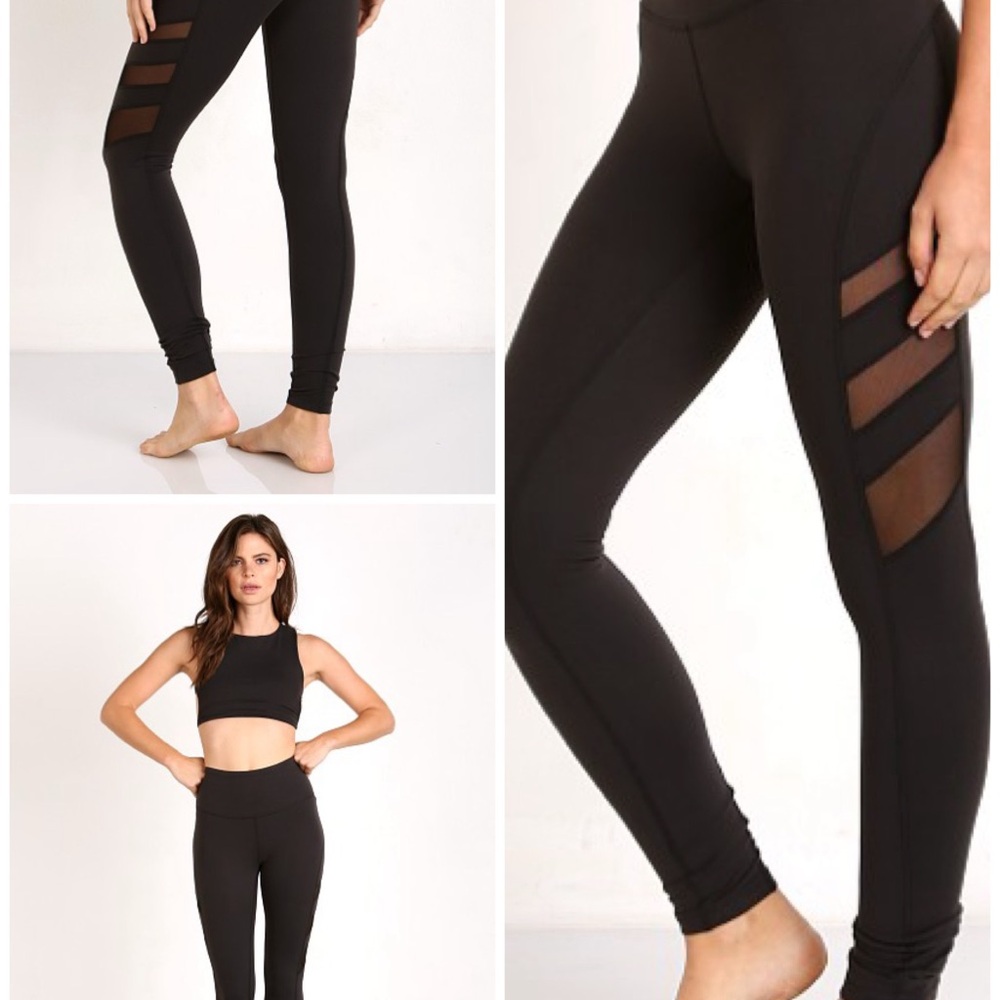 Neiman Marcus Black Leggings with Mesh Accents